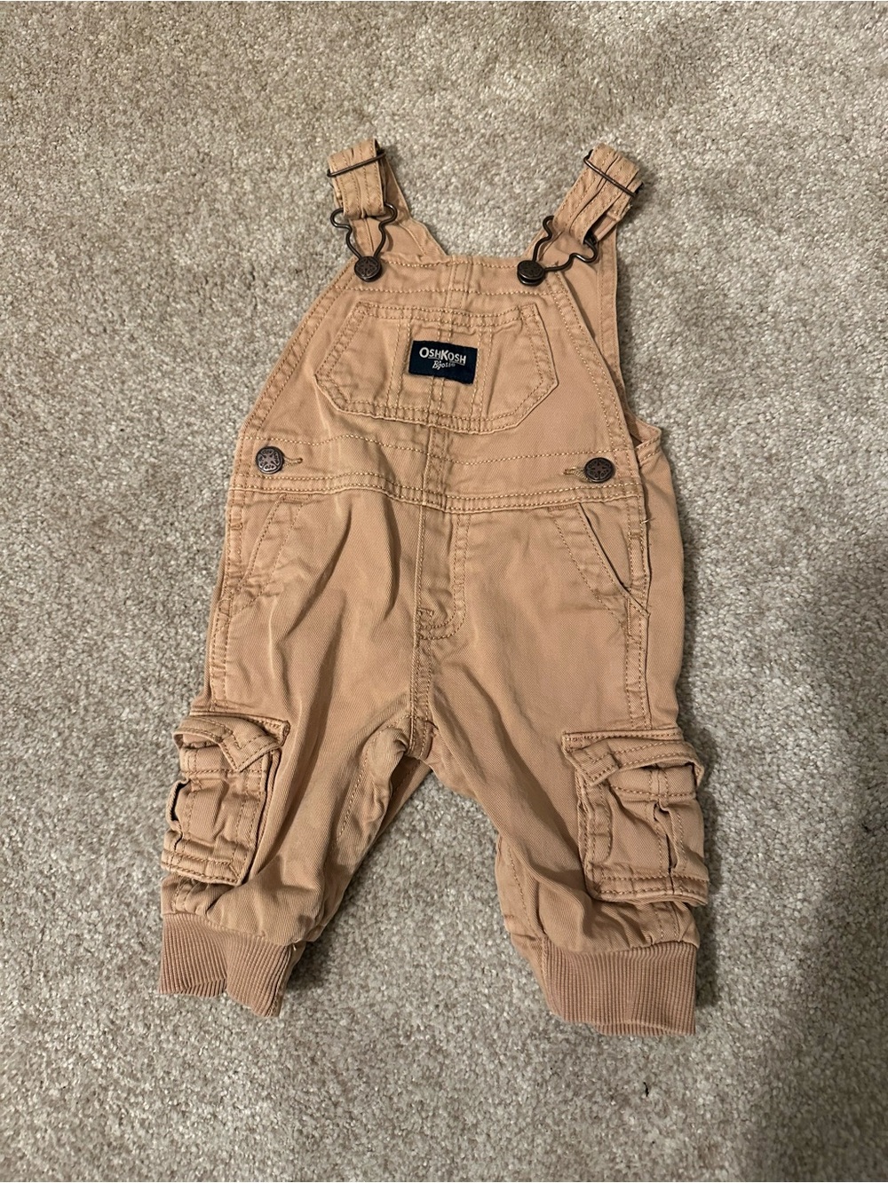 OshKosh B'gosh Tan Cargo Overalls with Ribbed Cuffs